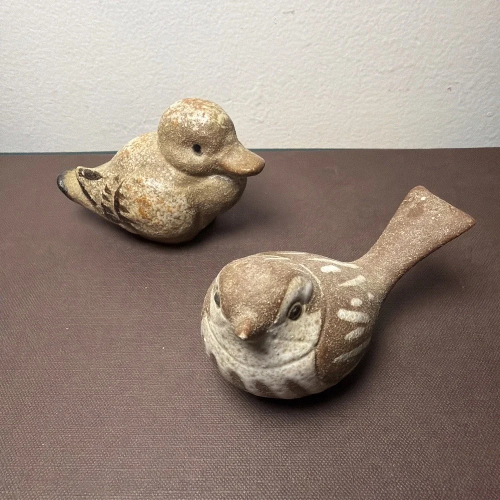 Vintage Stoneware Schmid Brothers Pottery Bird & Duck Figurine Pair Cottagecore